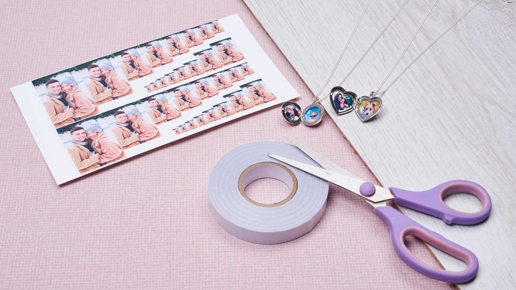 Heart oval and round photographs printed in small locket sizes