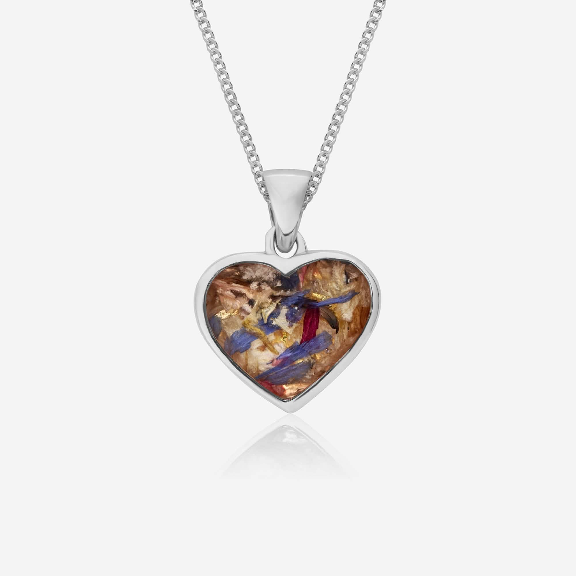 Flower Silver Heart Necklace | Dried Flower Jewellery | Featherlings UK