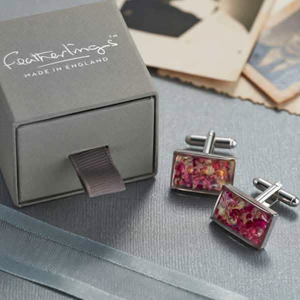 Flower Rectangle Cufflinks | Dried Flower Jewellery | Featherlings UK