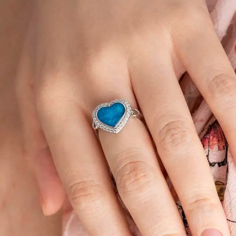 Silver Heart Ashes Ring - Crystal | Ashes Rings | Featherlings UK
