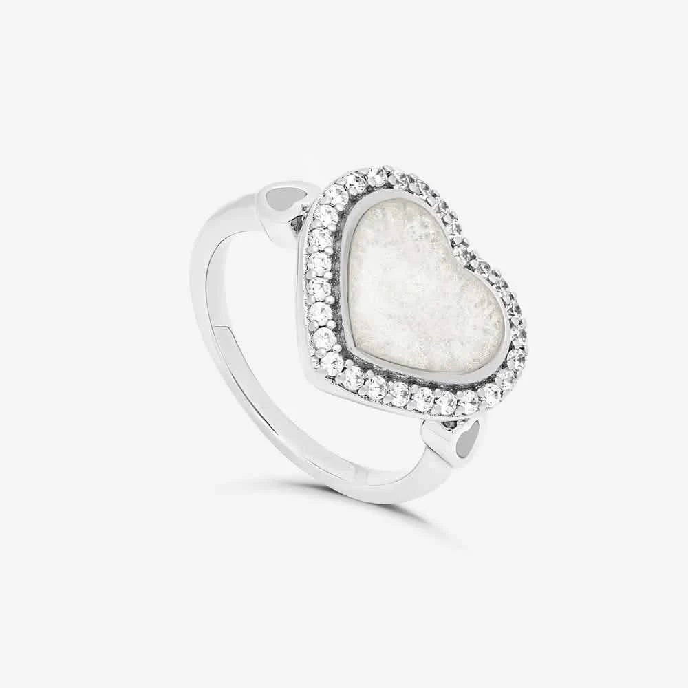Silver Heart Ashes Ring - Crystal | Ashes Rings | Featherlings UK