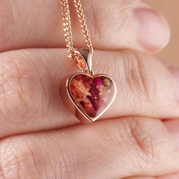 Flower Rose Gold Heart Necklace | Dried Flower Jewellery | Featherlings UK