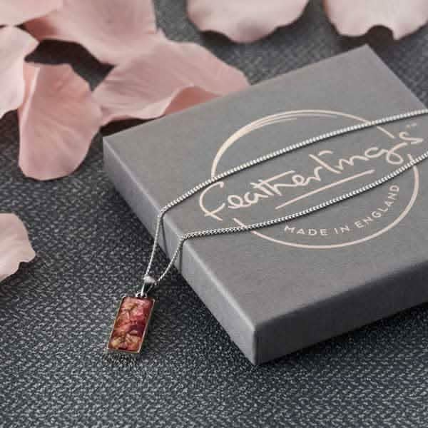 Flower Rectangle Silver Necklace | Dried Flower Jewellery | Featherlings UK