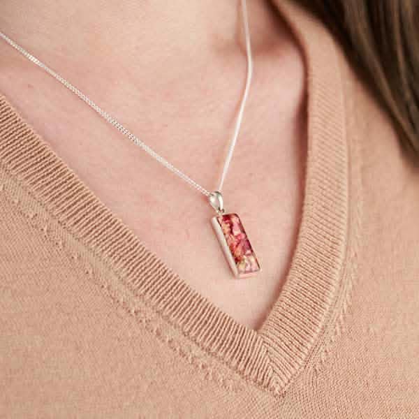 Flower Rectangle Silver Necklace | Dried Flower Jewellery | Featherlings UK