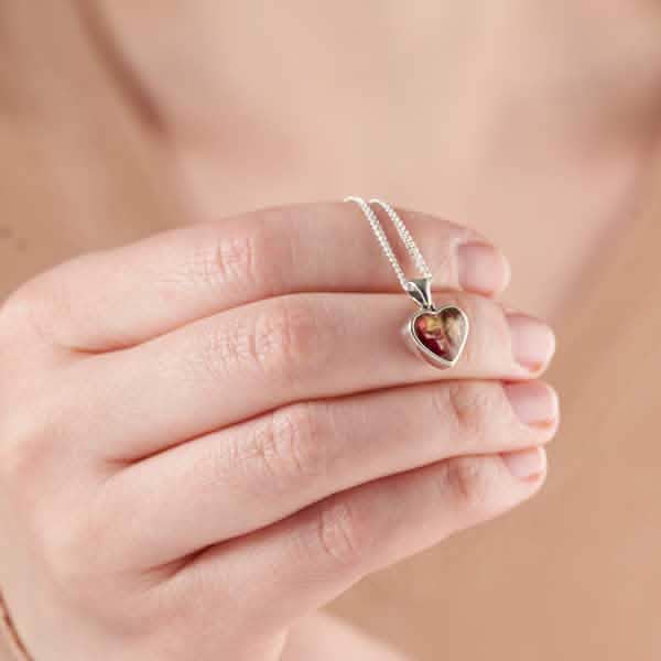 Flower Silver Heart Necklace | Dried Flower Jewellery | Featherlings UK