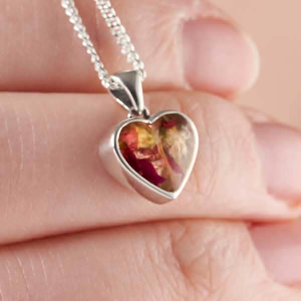 Flower Silver Heart Necklace | Dried Flower Jewellery | Featherlings UK