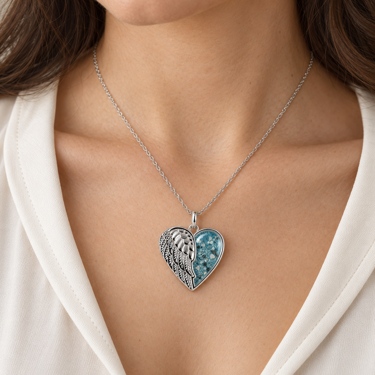 Angel Wing Heart Ashes Necklace — lifestyle