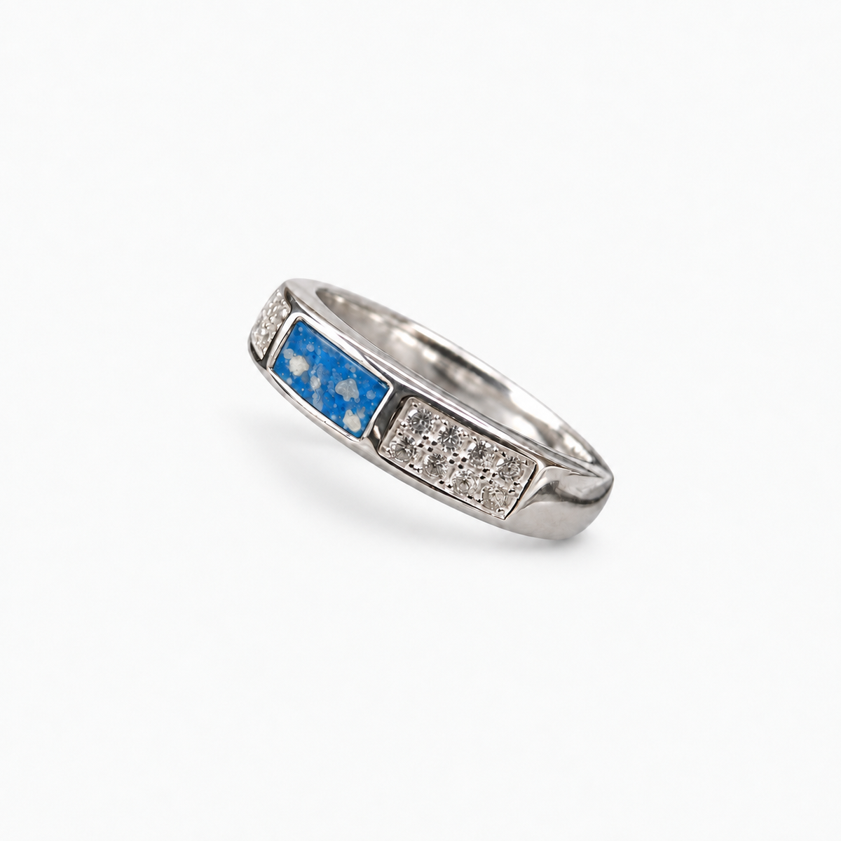 Crystal Channel Ashes Ring in Sky Blue with visible ashes