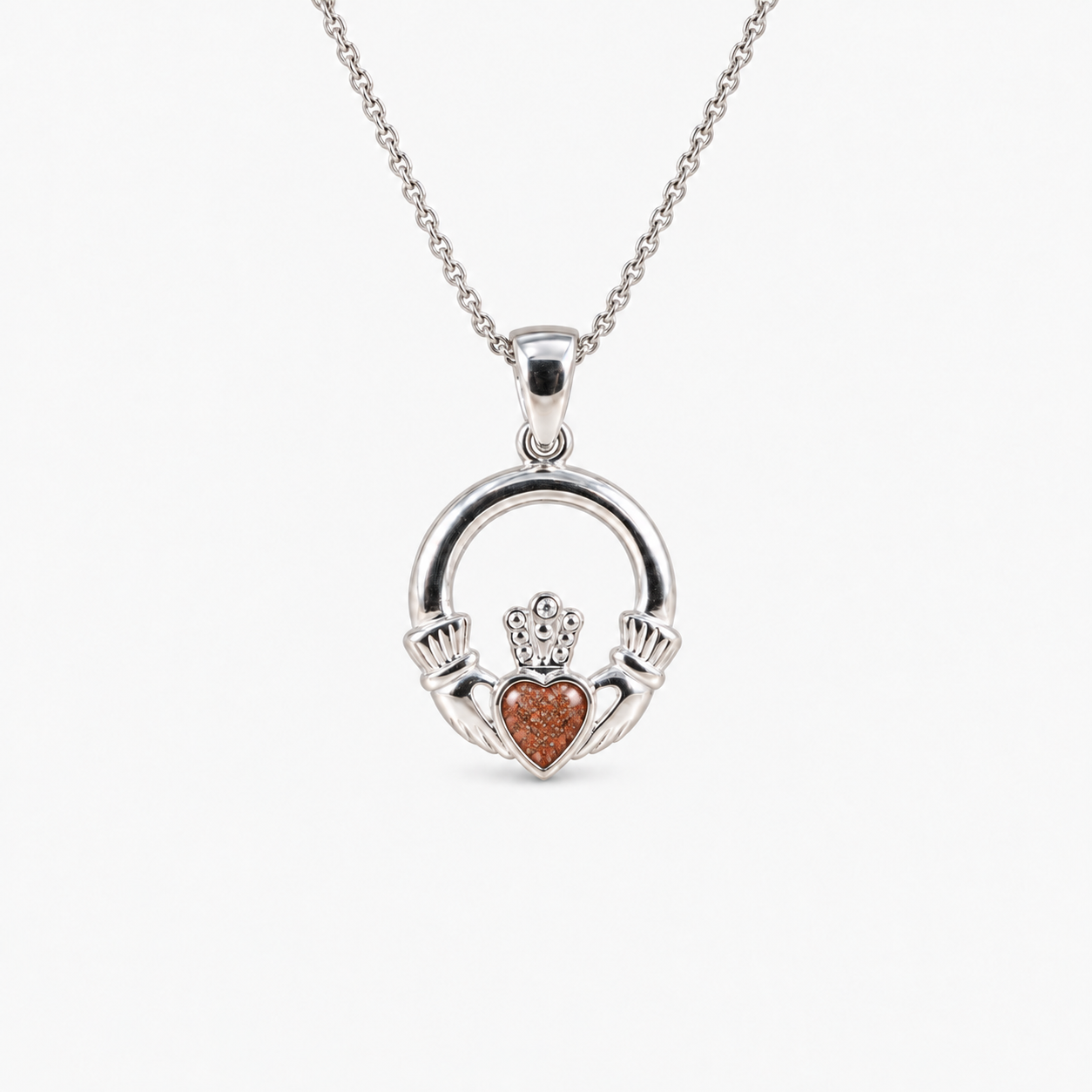 Claddagh Ashes Necklace in Copper with visible inclusions