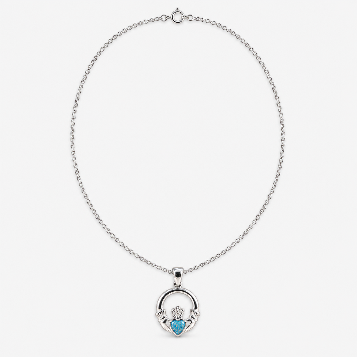 Claddagh Ashes Necklace with the complete silver chain