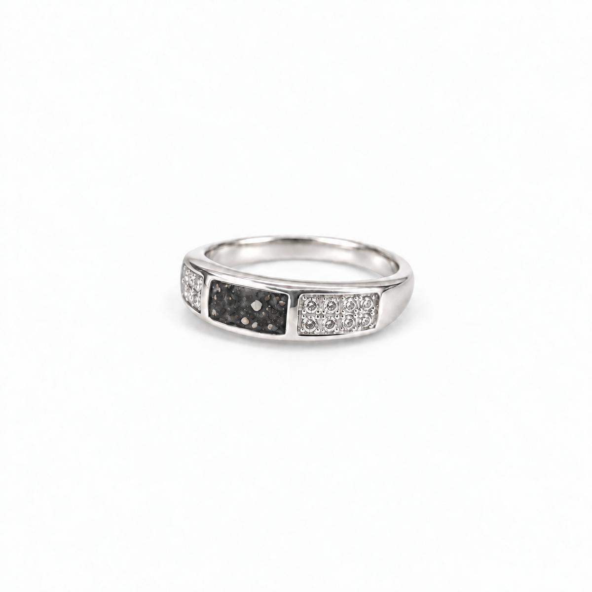 crystal channel silver ashes ring in Midnight, visible inclusions