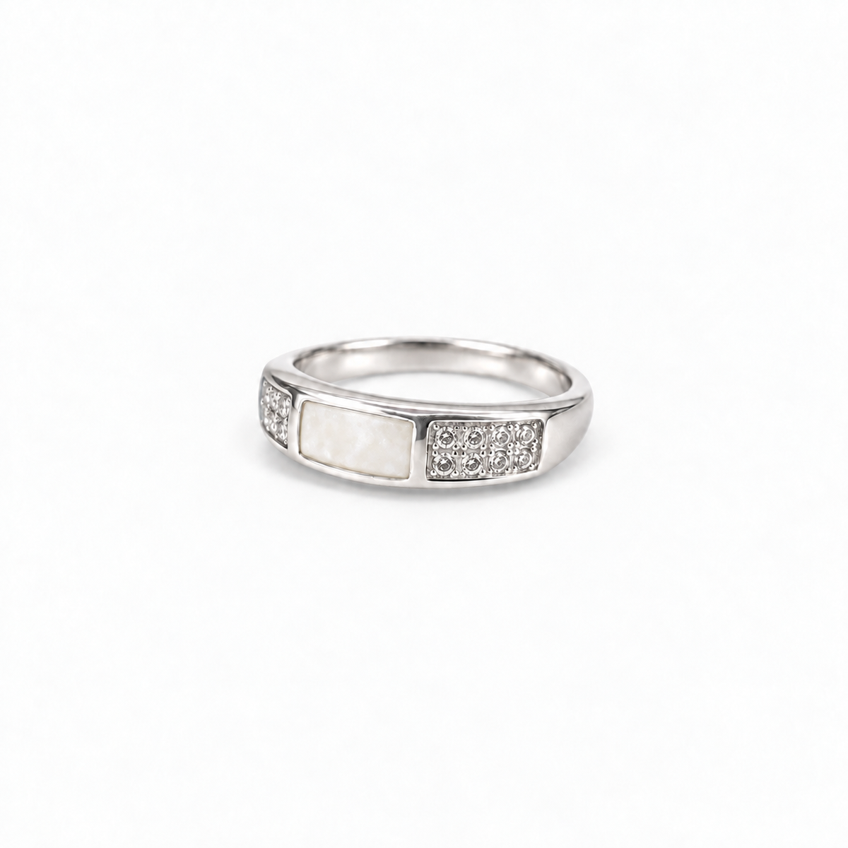 crystal channel silver ashes ring in Pearl, hidden inclusions