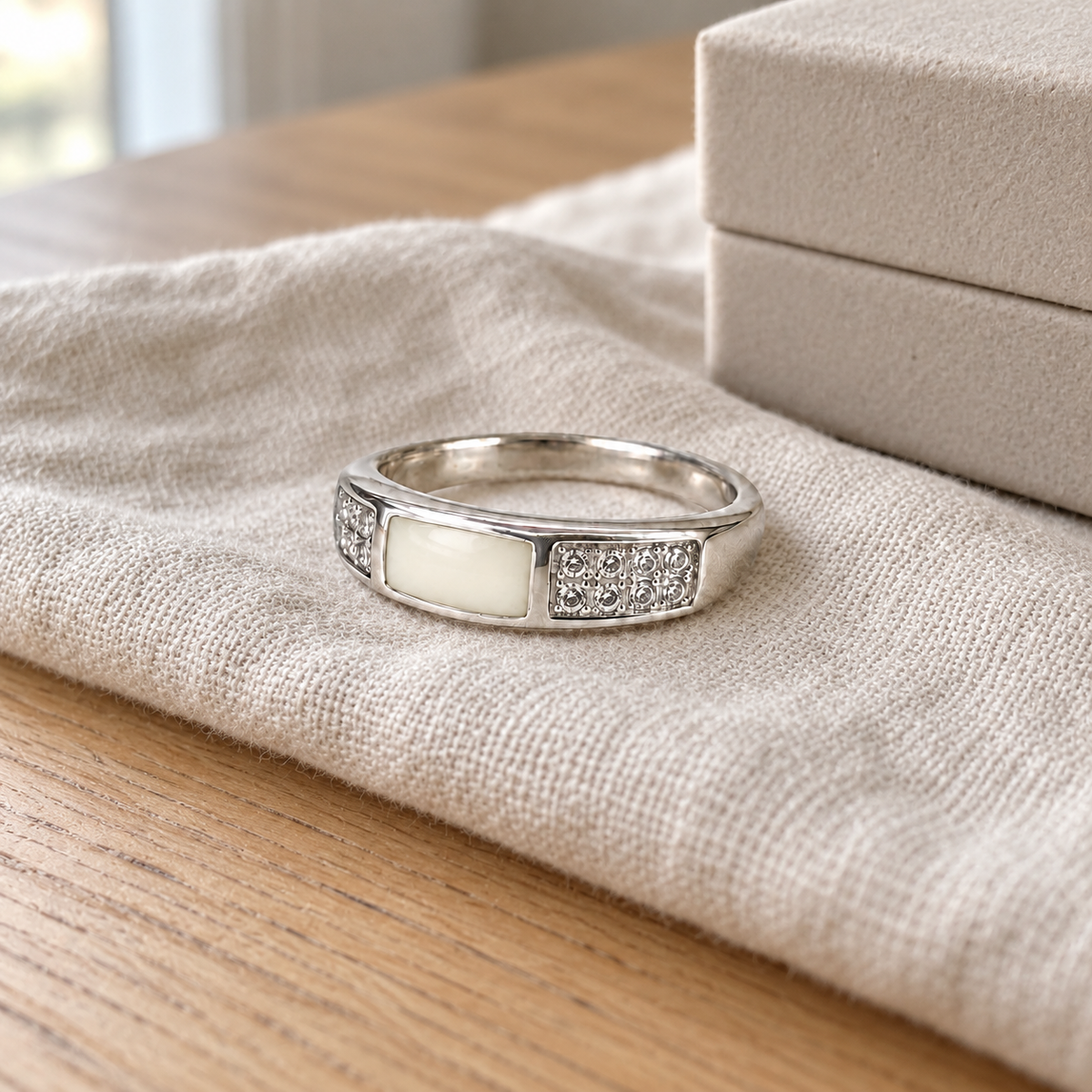 Illustrative lifestyle view of crystal channel breast milk ring