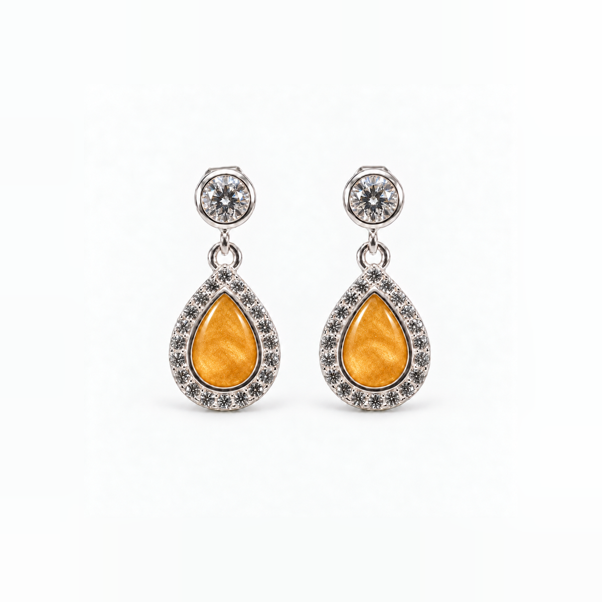 crystal halo teardrop ashes earrings — Amber, hidden ashes