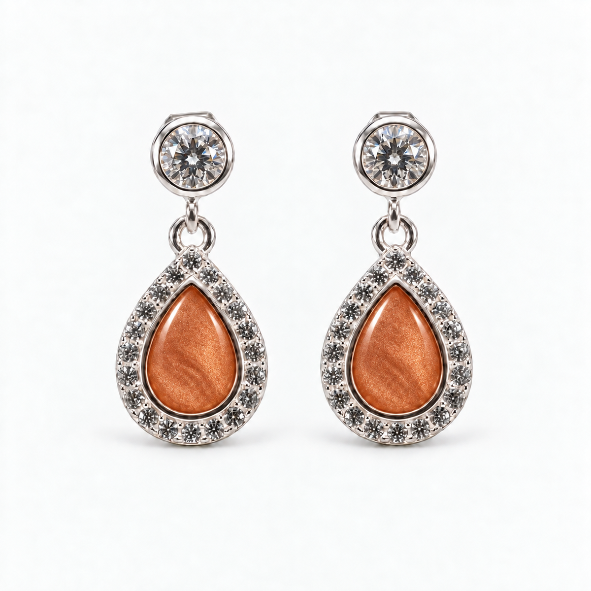 crystal halo teardrop ashes earrings — Copper, hidden ashes