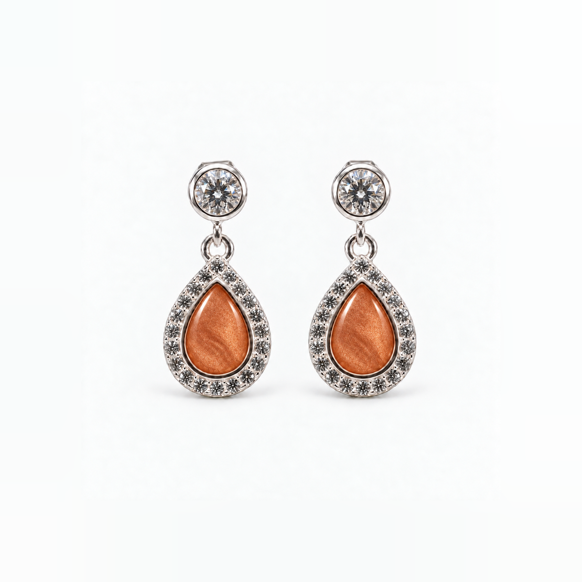 crystal halo teardrop ashes earrings — Copper, hidden ashes