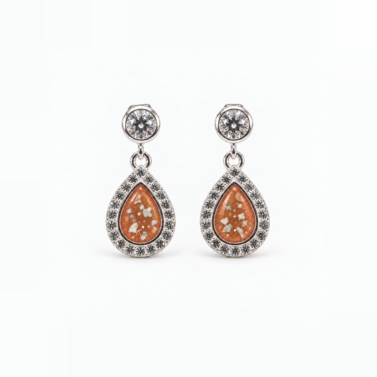 crystal halo teardrop ashes earrings — Copper, visible ashes