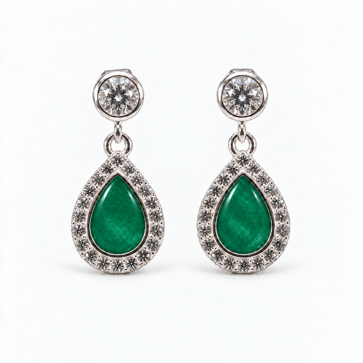 crystal halo teardrop ashes earrings — Emerald, hidden ashes