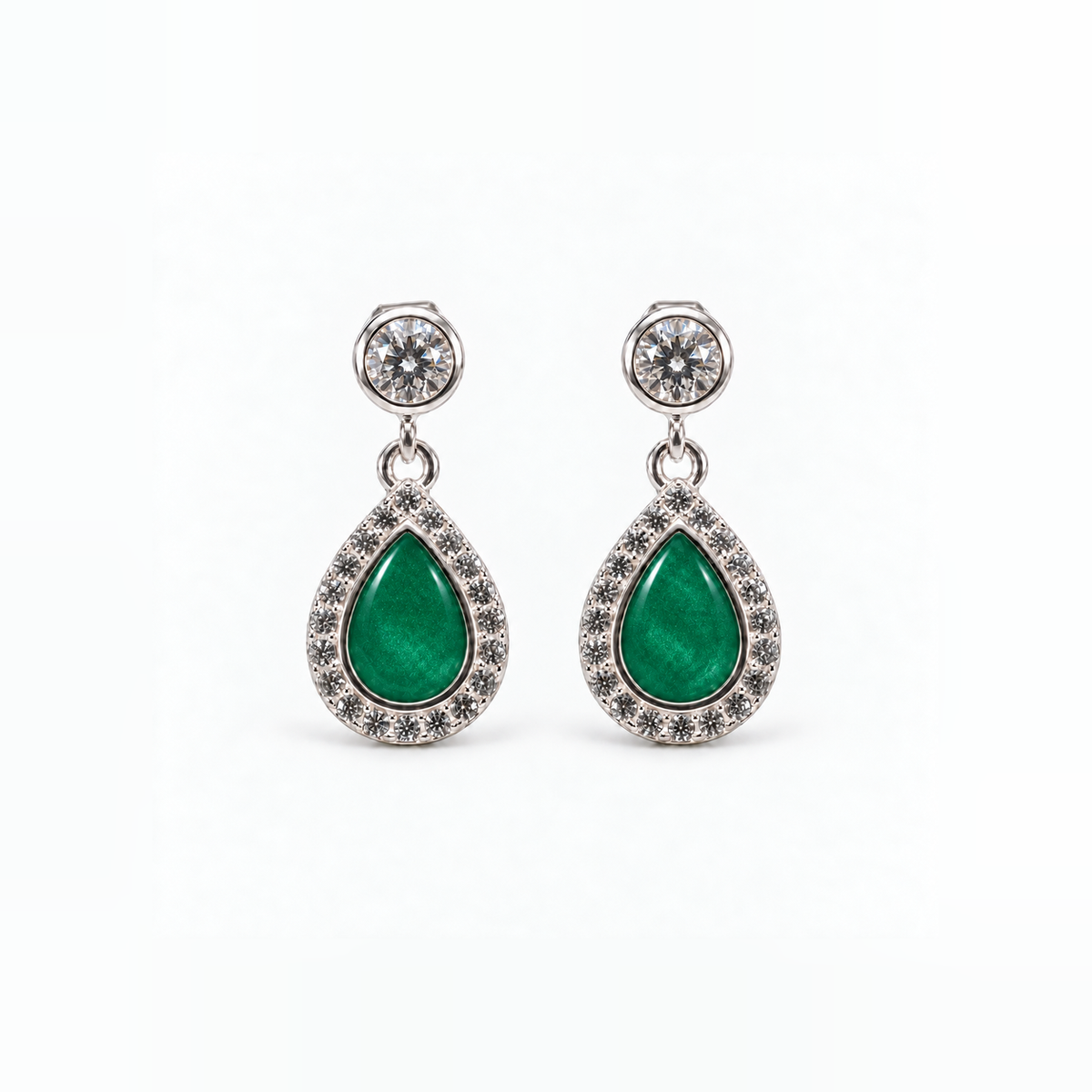 crystal halo teardrop ashes earrings — Emerald, hidden ashes
