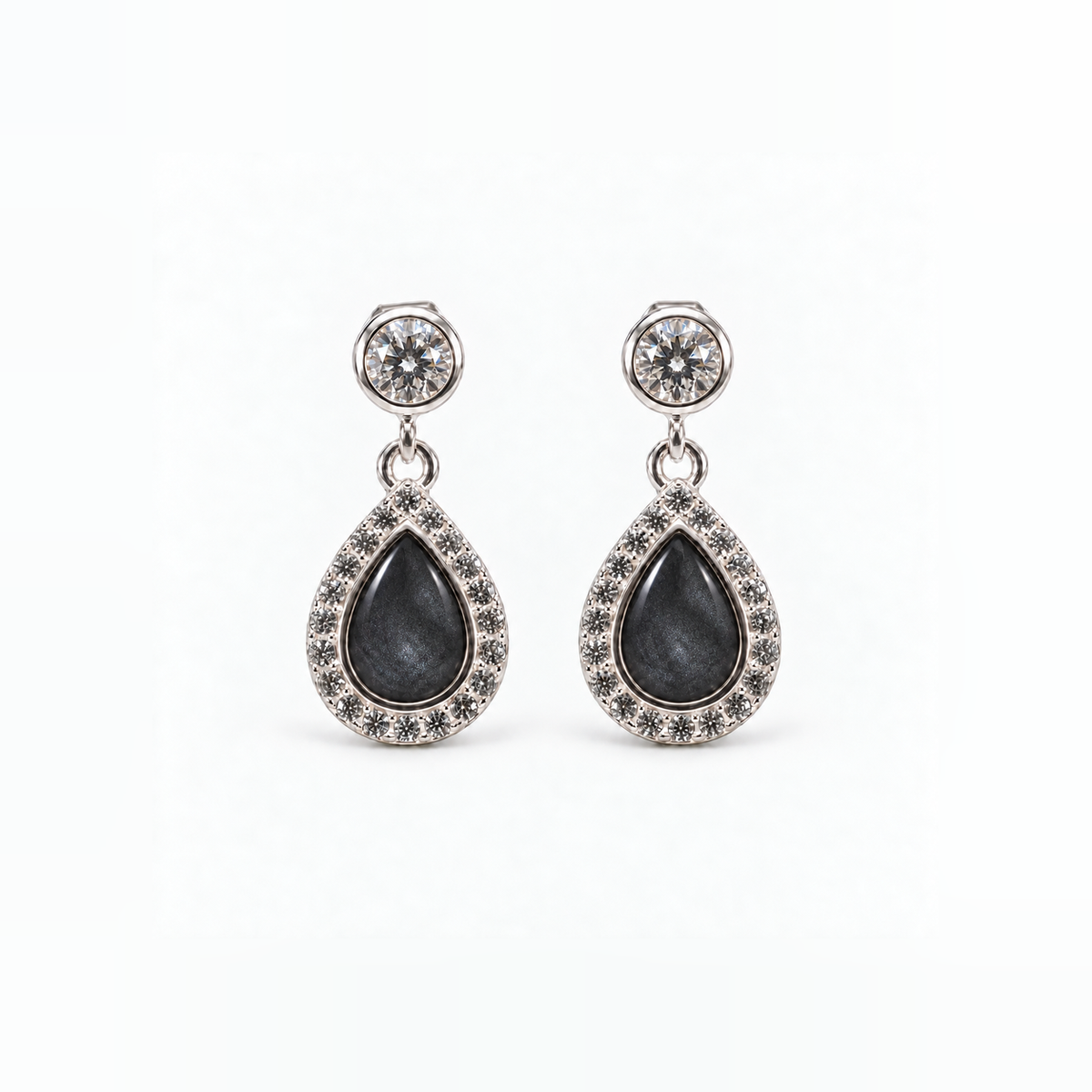 crystal halo teardrop ashes earrings — Midnight, hidden ashes