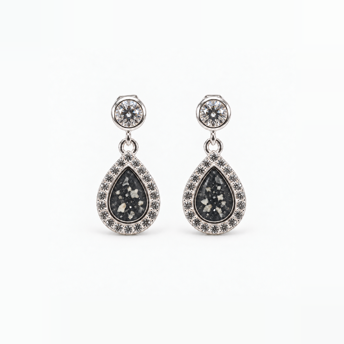 crystal halo teardrop ashes earrings — Midnight, visible ashes