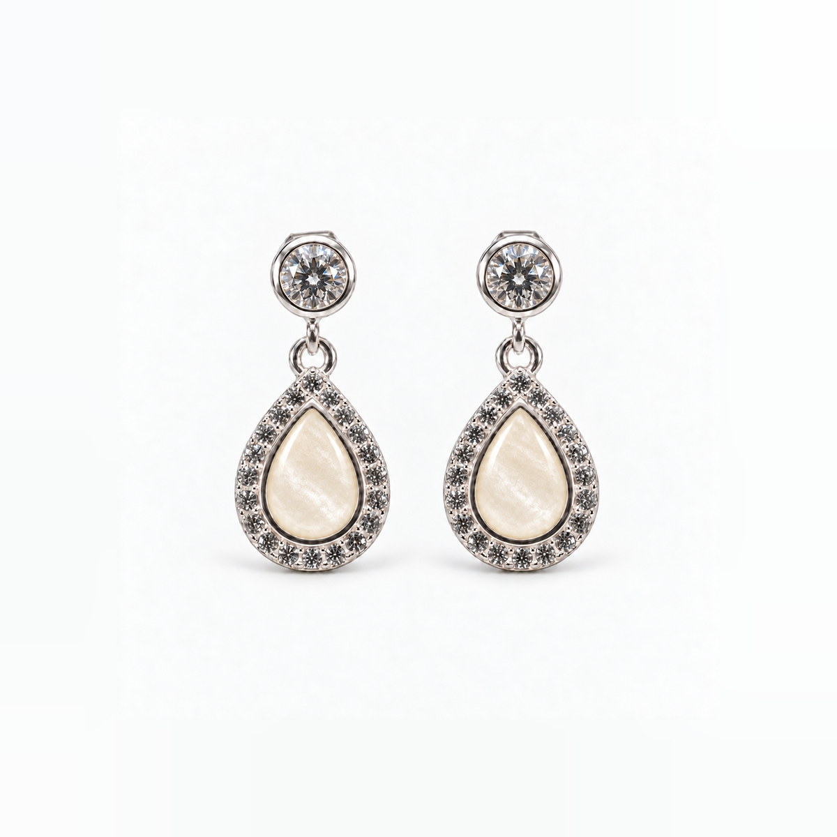 crystal halo teardrop ashes earrings — Pearl, hidden ashes