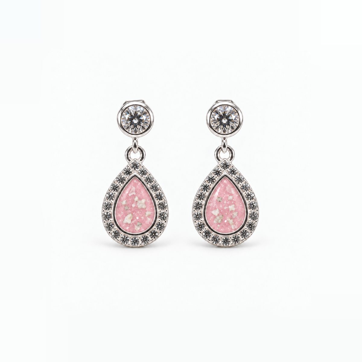 crystal halo teardrop ashes earrings — Pink, visible ashes