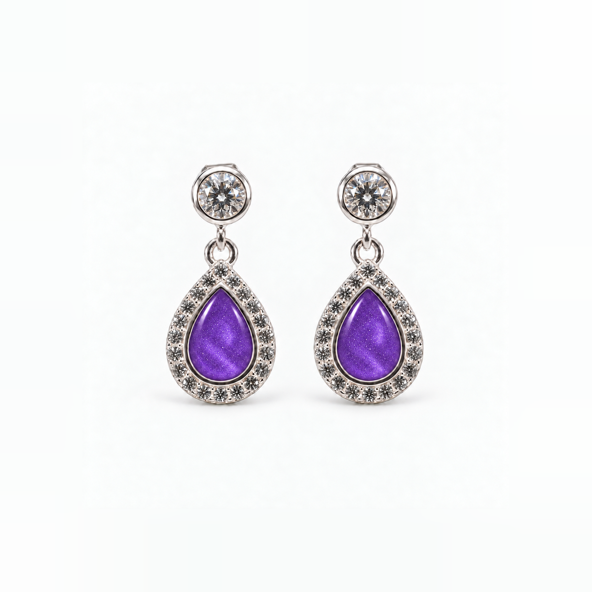 crystal halo teardrop ashes earrings — Purple, hidden ashes