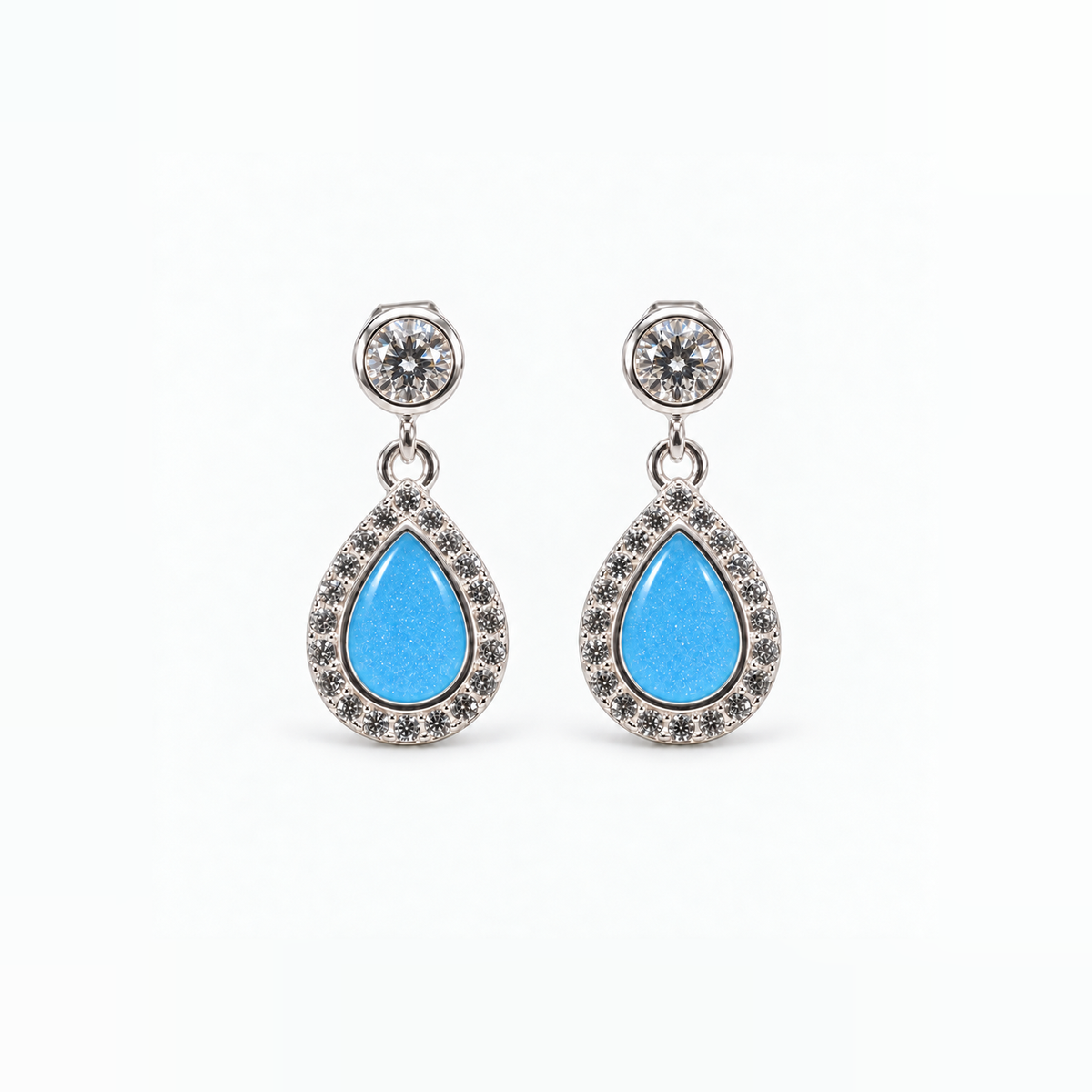 Crystal Halo Teardrop Ashes Earrings — Sky Blue, hidden ashes