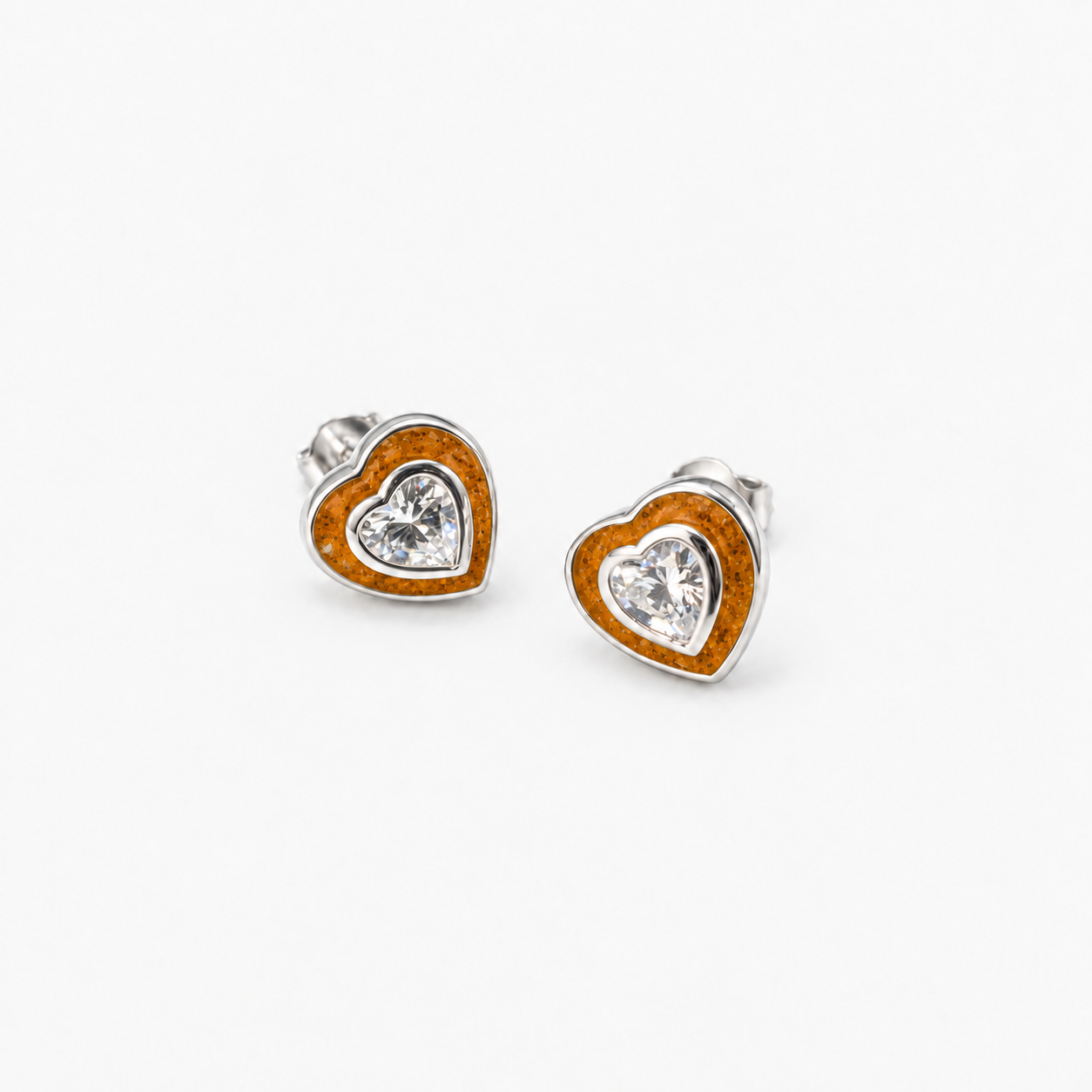 Crystal Heart Ashes Earrings — Amber, visible ashes