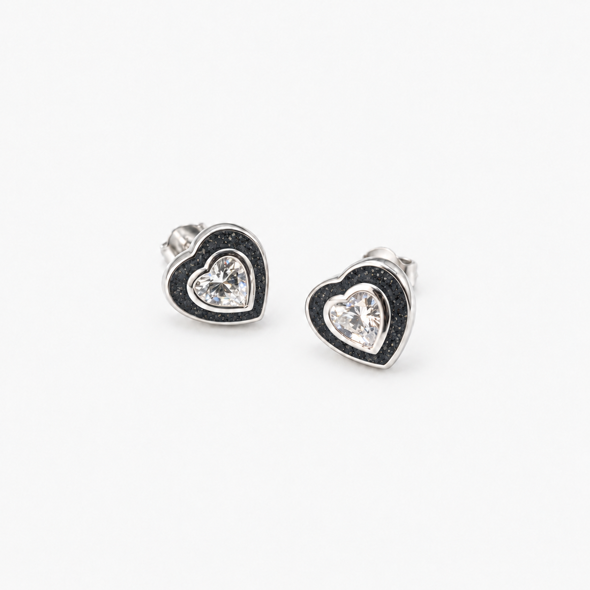 Crystal Heart Ashes Earrings — Midnight, visible ashes
