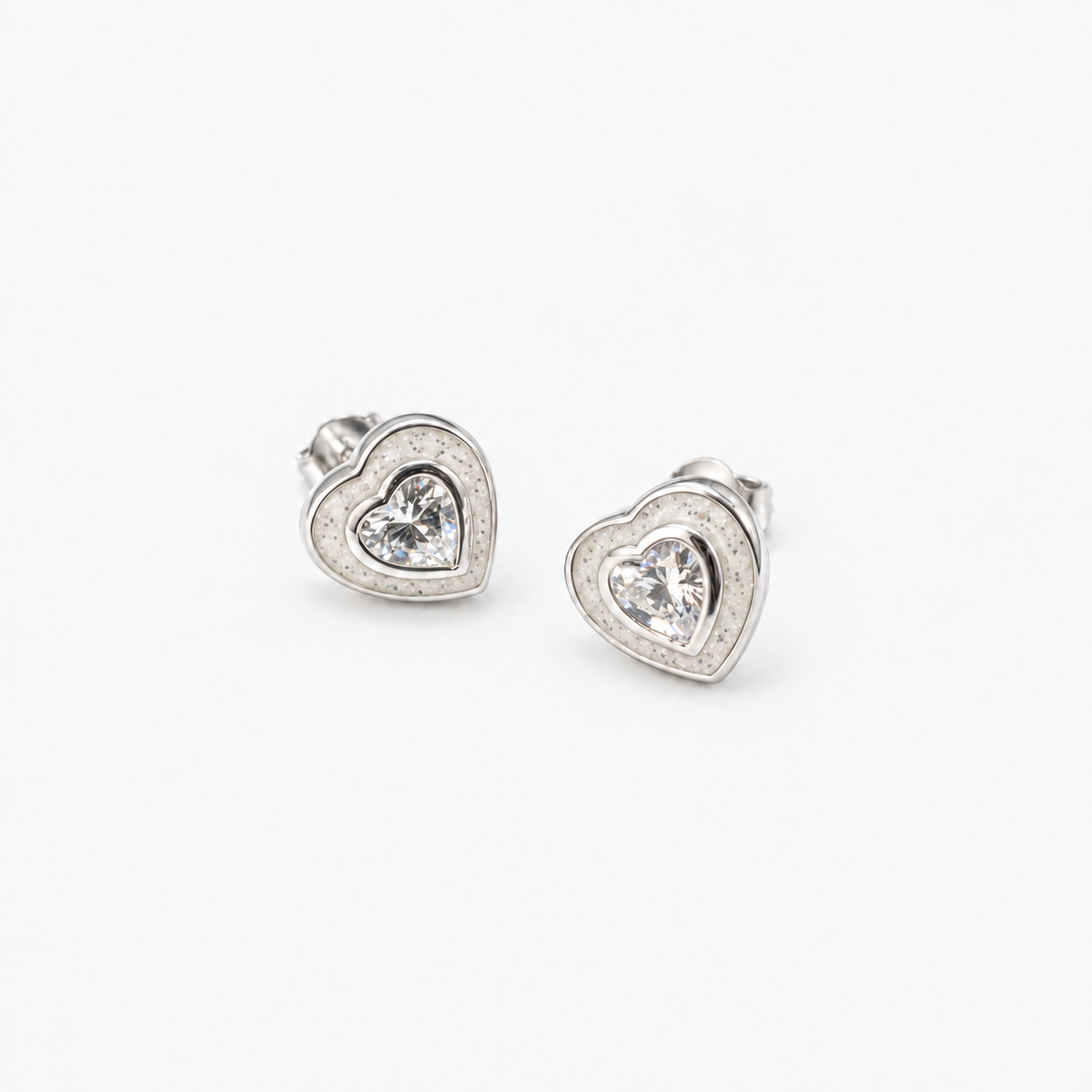 Crystal Heart Ashes Earrings — Pearl, visible ashes