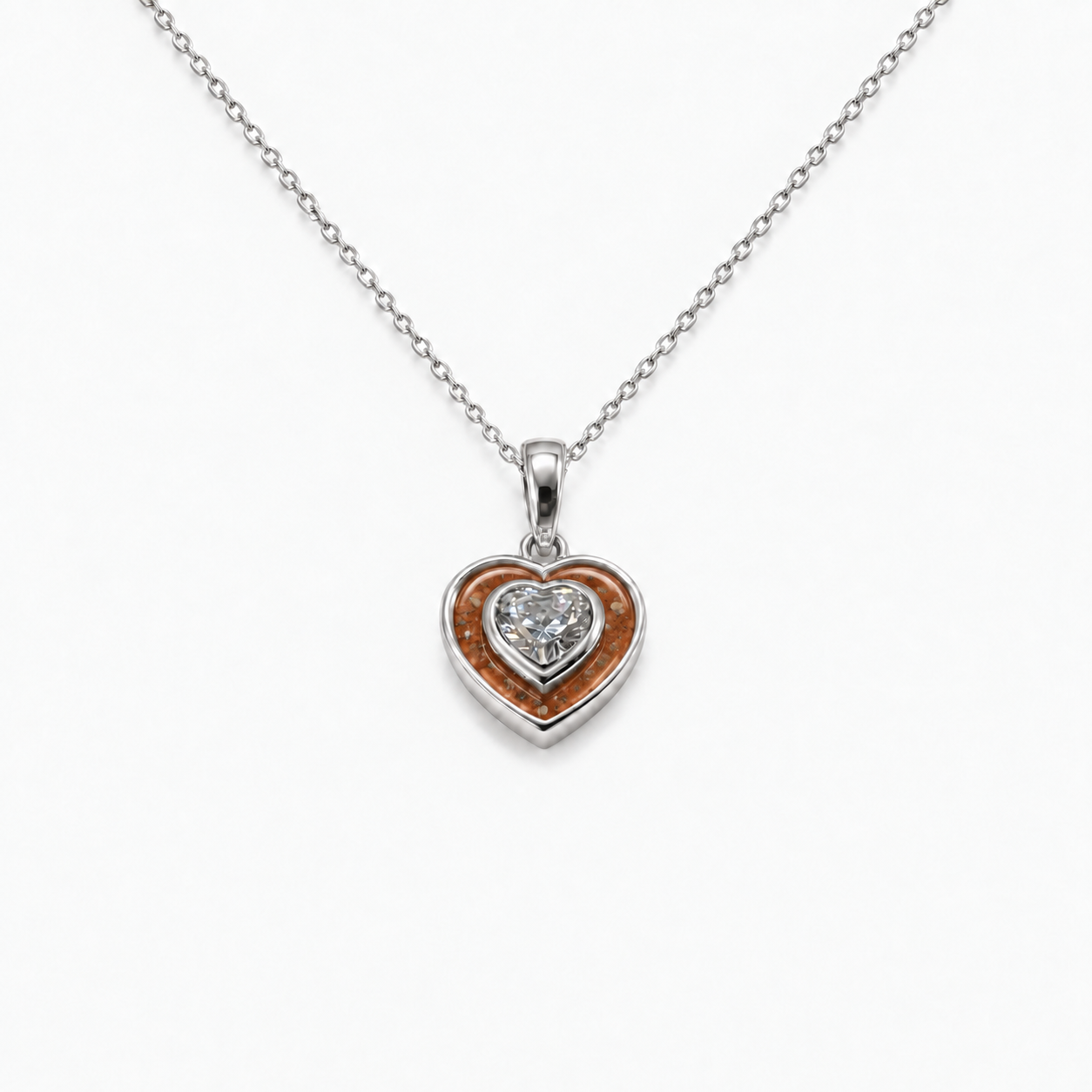 Crystal Heart Ashes Necklace — Copper, visible ashes
