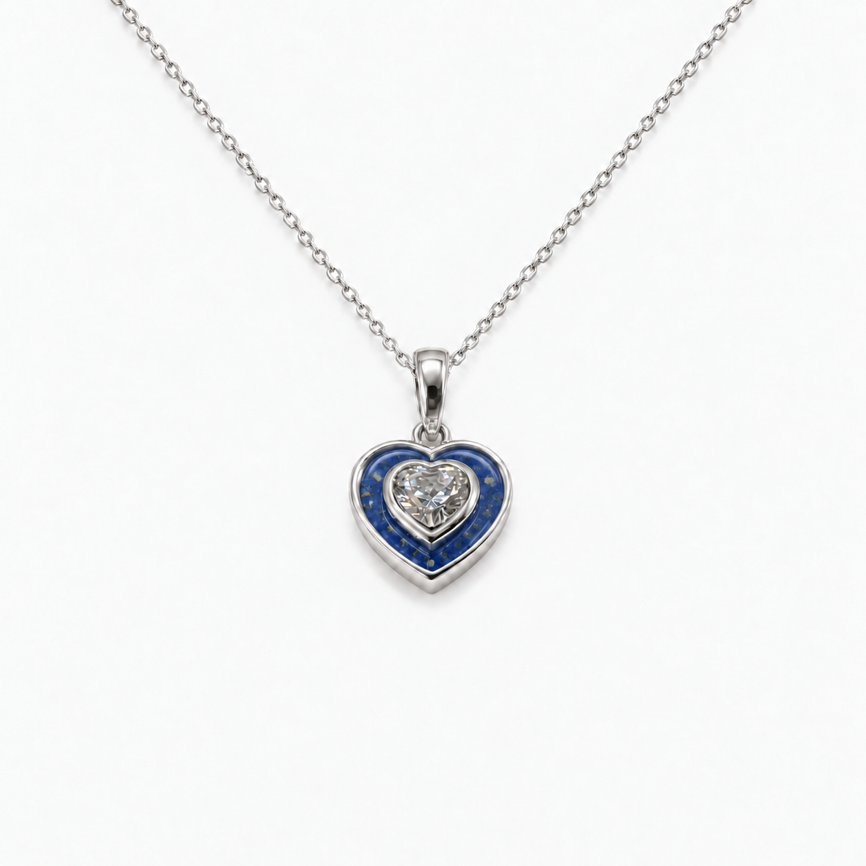 Crystal Heart Ashes Necklace — Sapphire, visible ashes