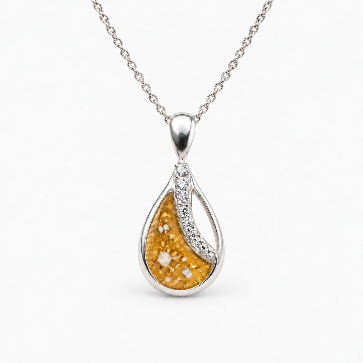 crystal sweep teardrop ashes necklace — Amber, visible ashes