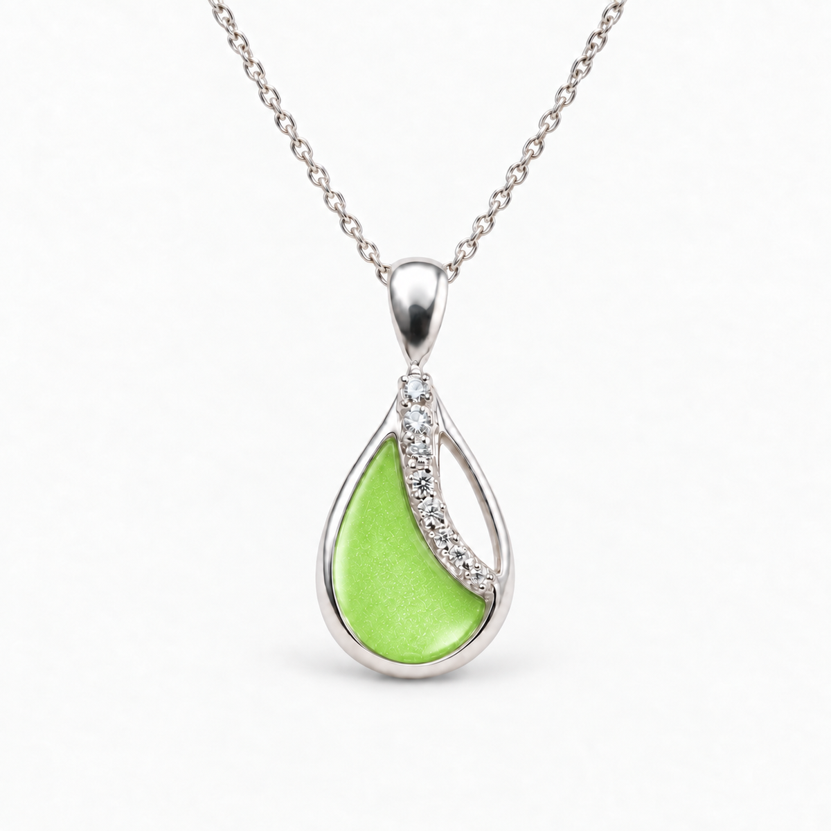 crystal sweep teardrop ashes necklace — Apple Green, hidden ashes