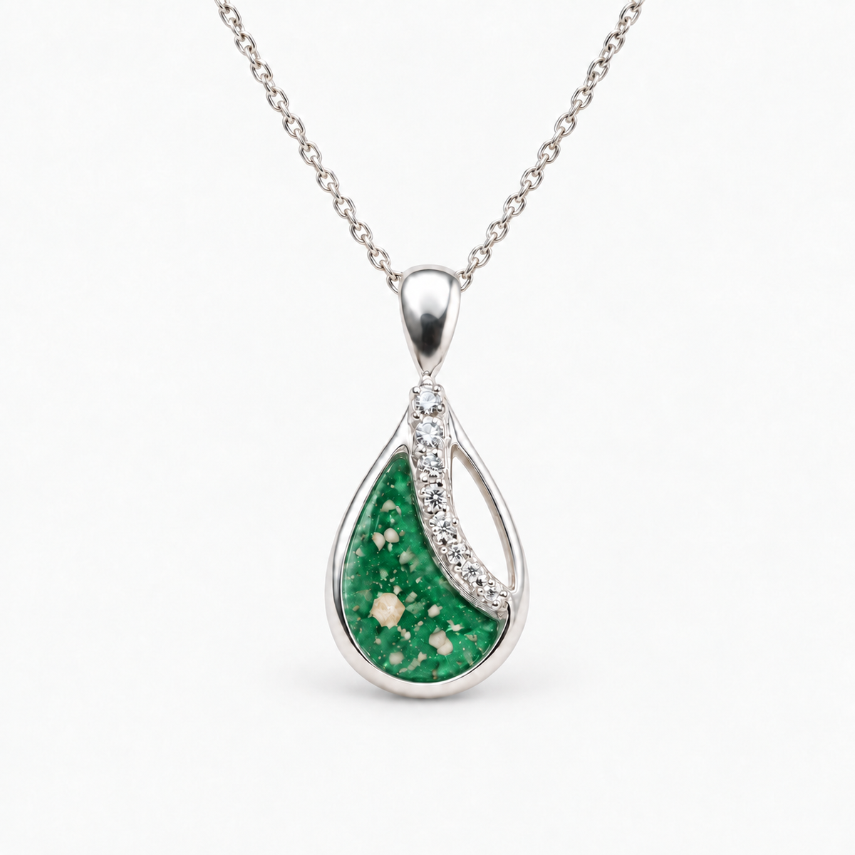 crystal sweep teardrop ashes necklace — Emerald, visible ashes
