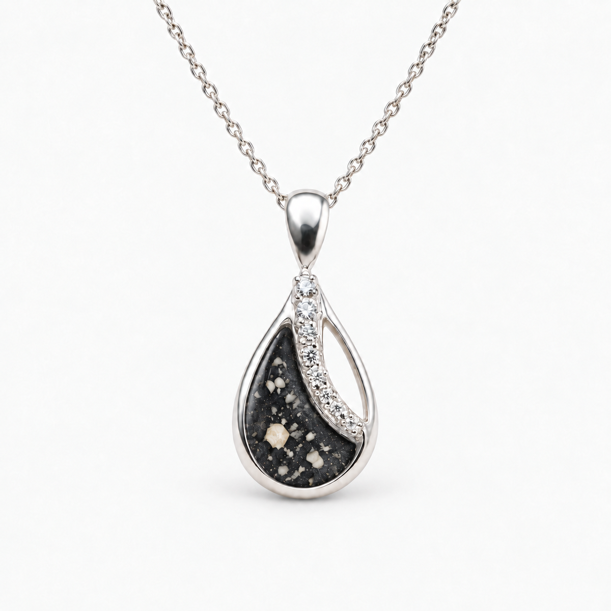crystal sweep teardrop ashes necklace — Midnight, visible ashes