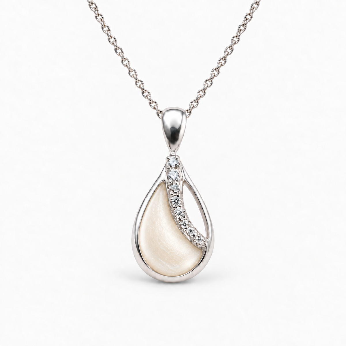 crystal sweep teardrop ashes necklace — Pearl, hidden ashes