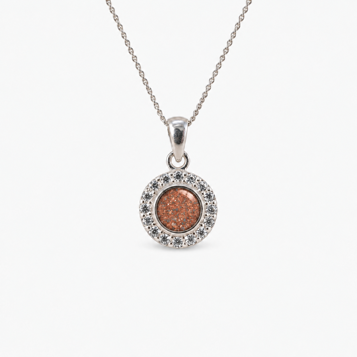 Dainty Halo Ashes Necklace in Copper with visible inclusions