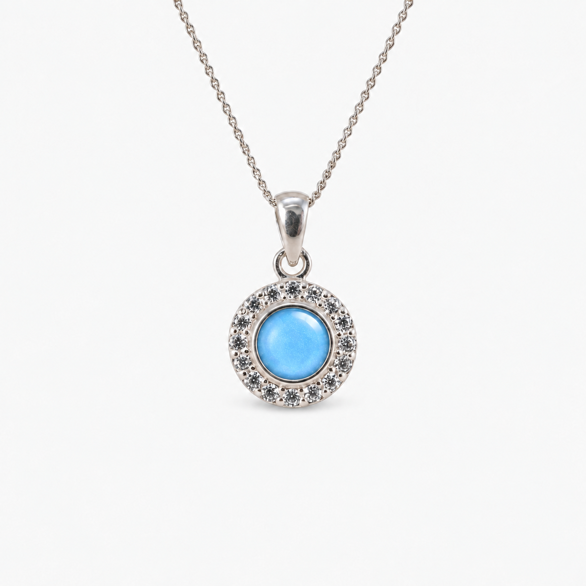 Dainty Halo Ashes Necklace in Sky Blue with hidden inclusions