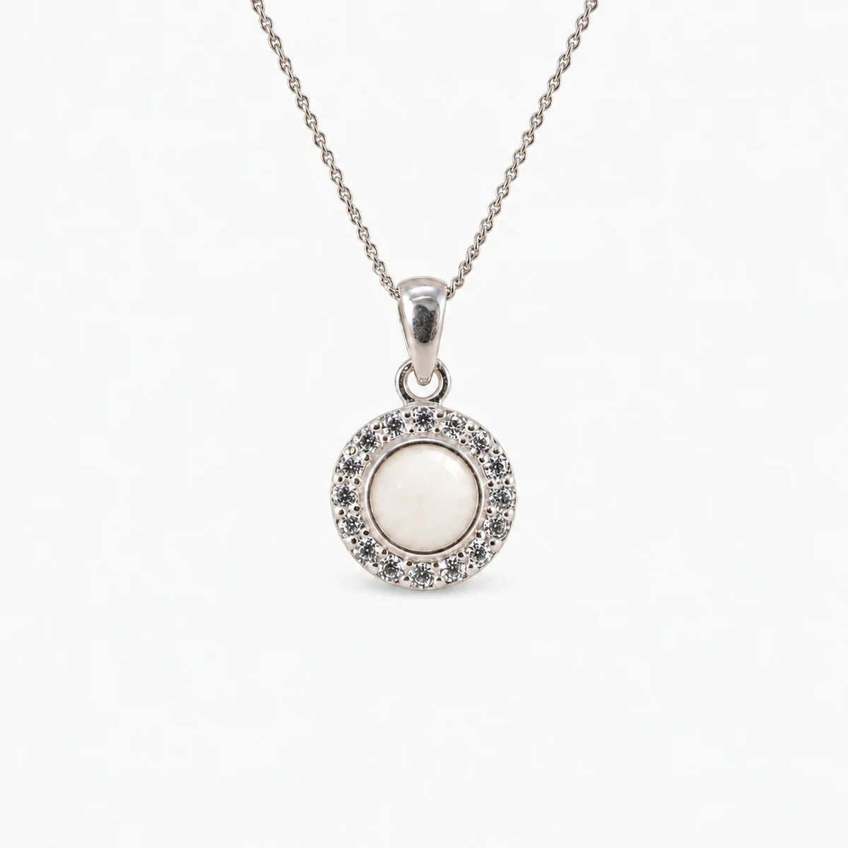 Dainty Halo Breast Milk Necklace in sterling silver with natural milk resin — illustrative preview
