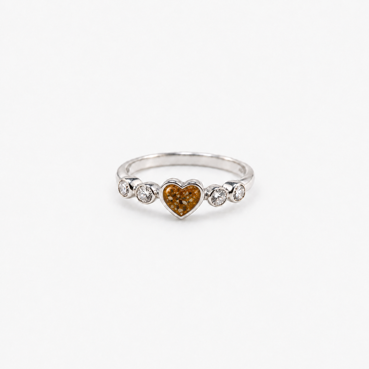 Dainty Heart Ashes Ring — Amber, visible ashes