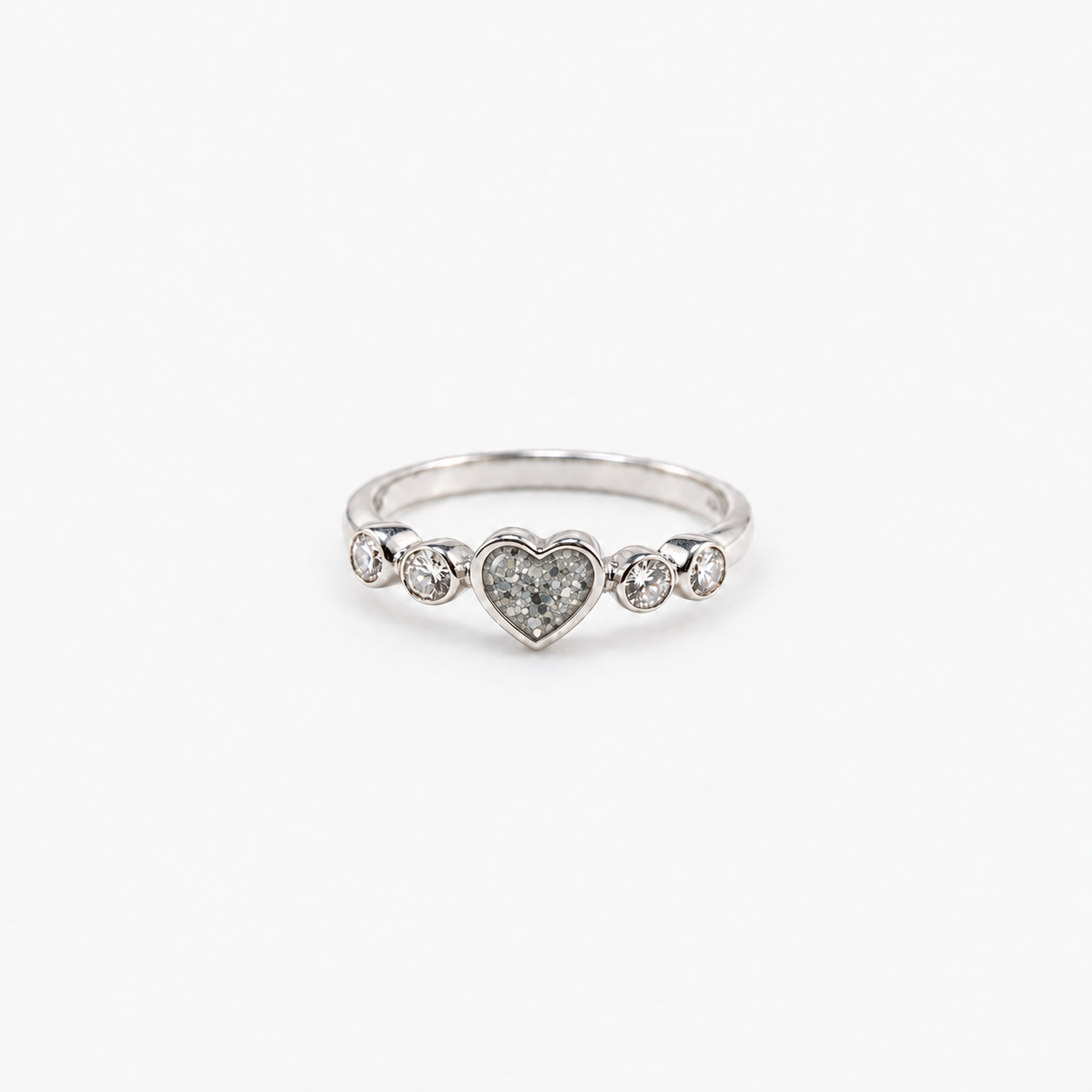 Dainty Heart Ashes Ring — Silver, visible ashes