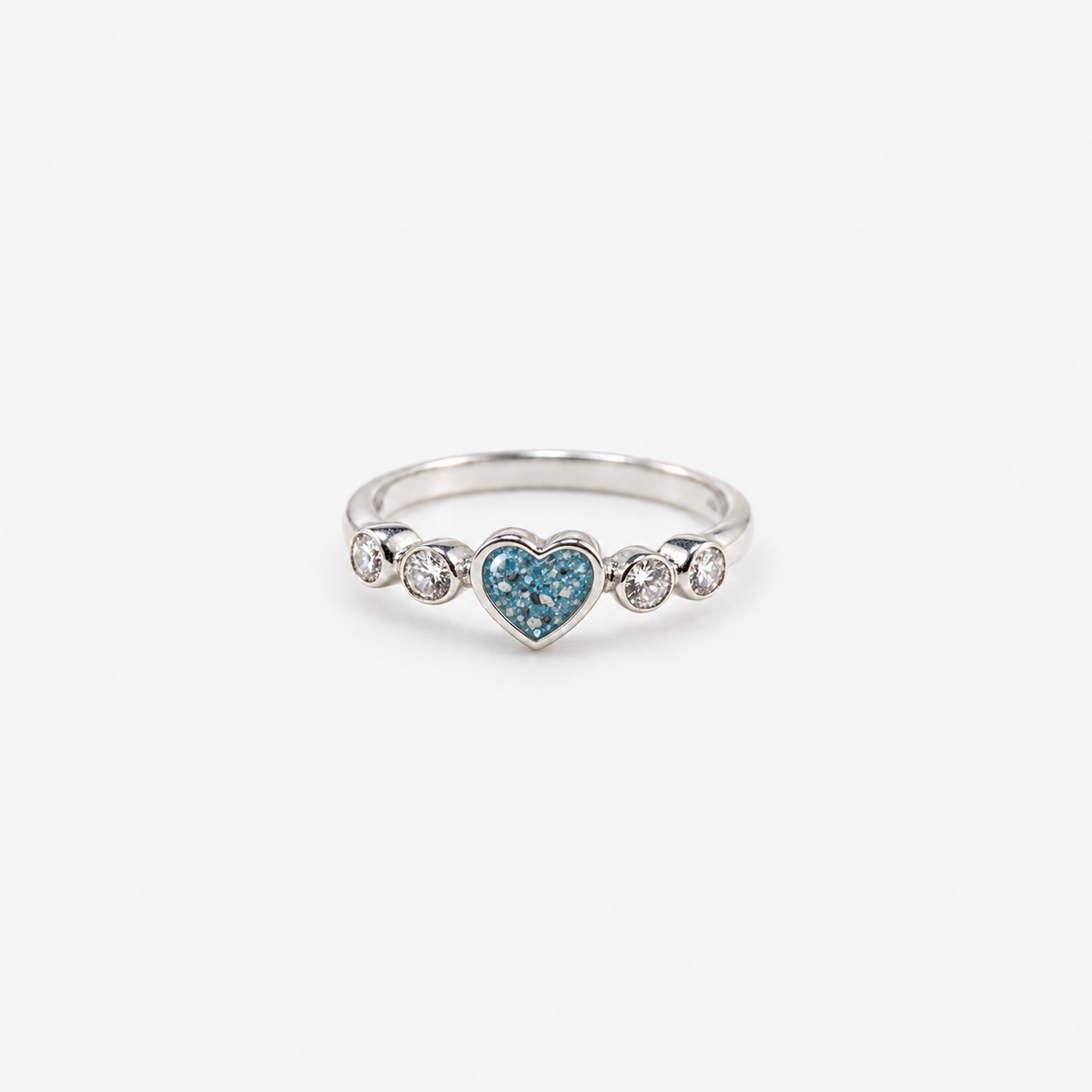 Dainty Heart Ashes Ring — Sky Blue, visible ashes