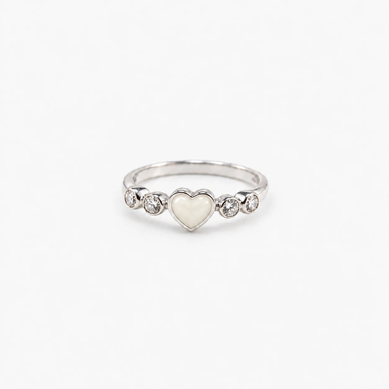 Dainty Heart Breast Milk Ring in sterling silver with natural milk resin — illustrative preview