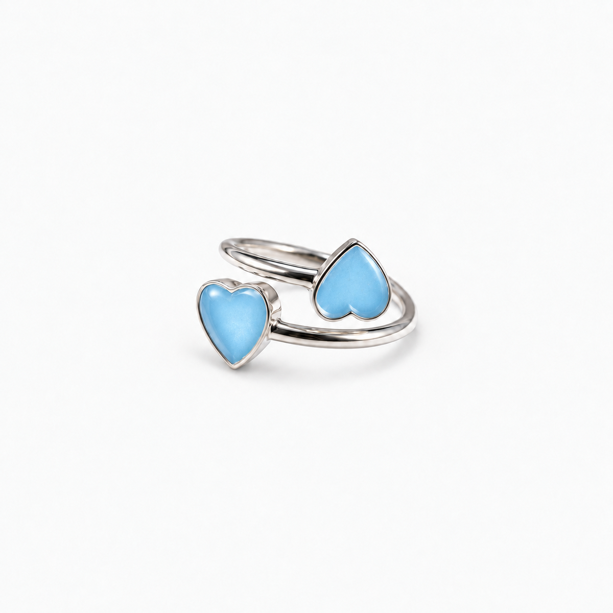 Double Heart Ashes Ring — Sky Blue, hidden ashes