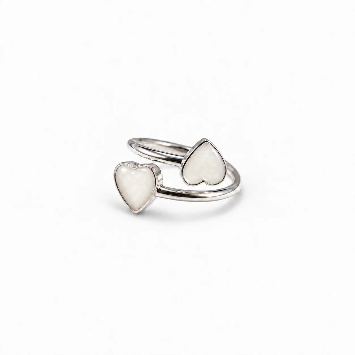 Double Heart Breast Milk Ring in sterling silver with natural milk resin — illustrative preview