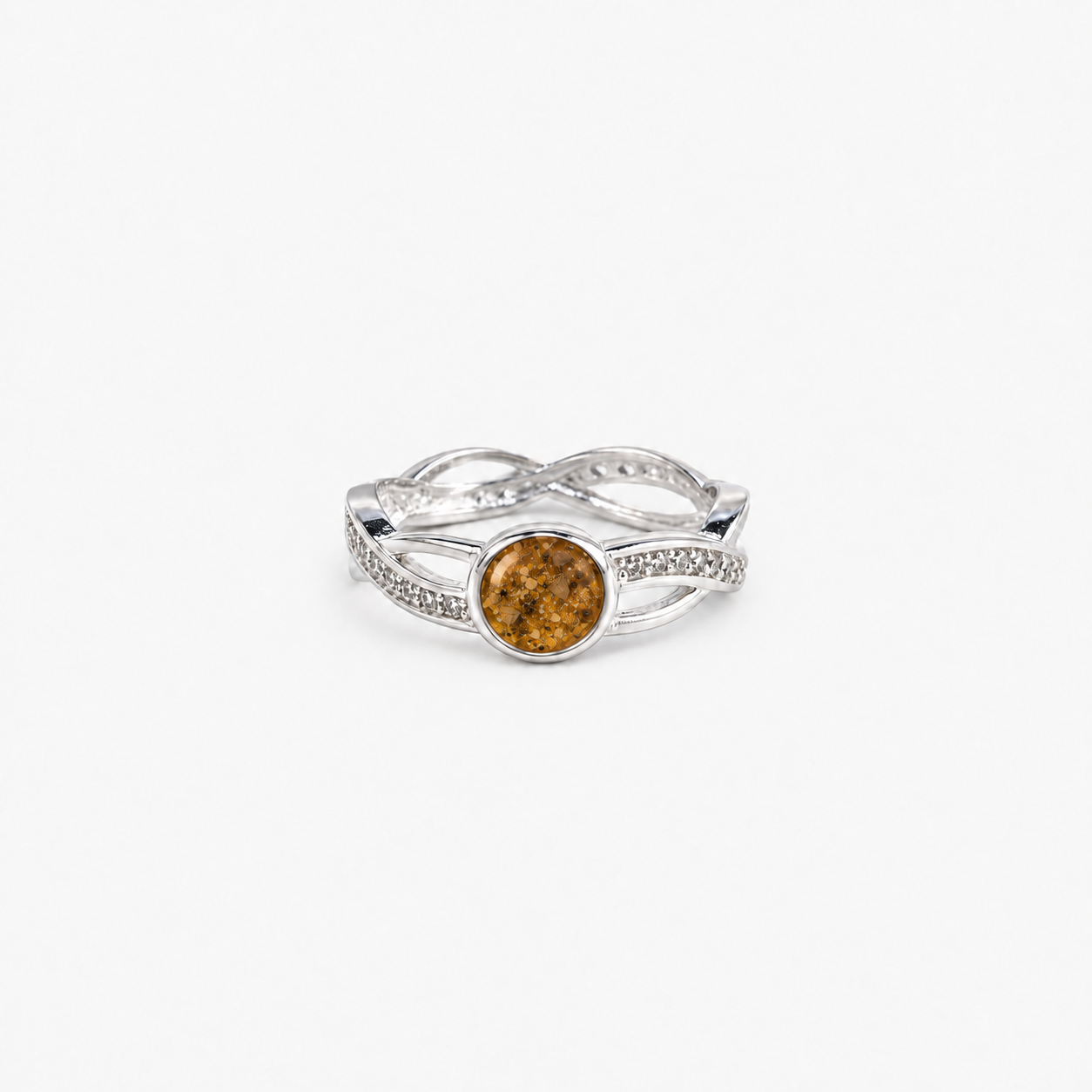 Entwined Ashes Ring — Amber, visible ashes