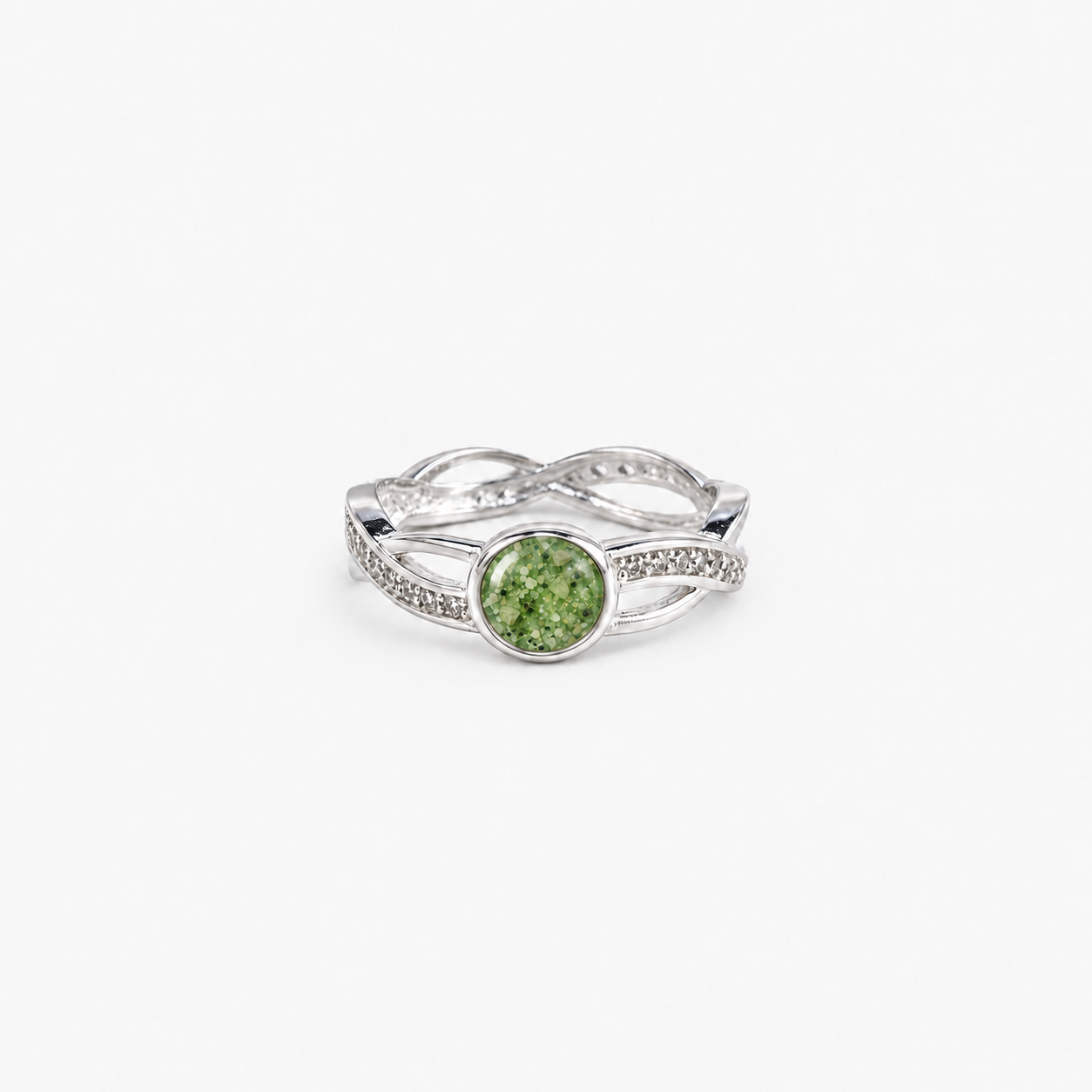 Entwined Ashes Ring — Apple Green, visible ashes